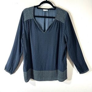 J.Jill Navy Blue Print Rayon V-neck Tunic Blouse